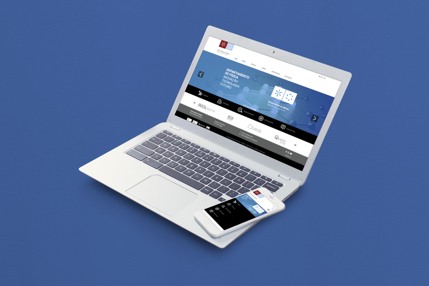Website Dep. Física da UMinho - homepage - laptop and phone